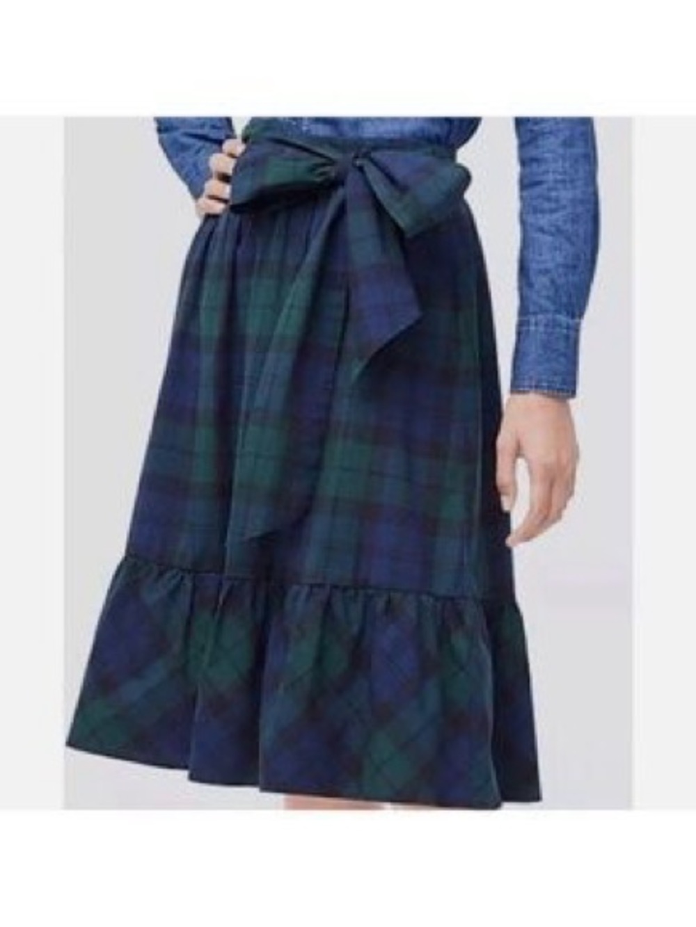 J.Crew Size 00 Black Watch Plaid Tiered Midi Skirt Preppy Dark Academia Holiday